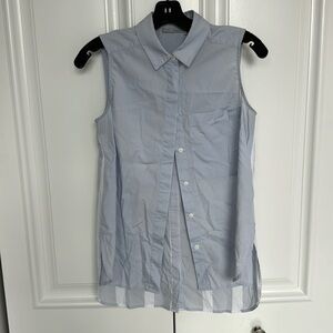 Low-High, Blue Sleeveless Shirt with Striped Back - XS